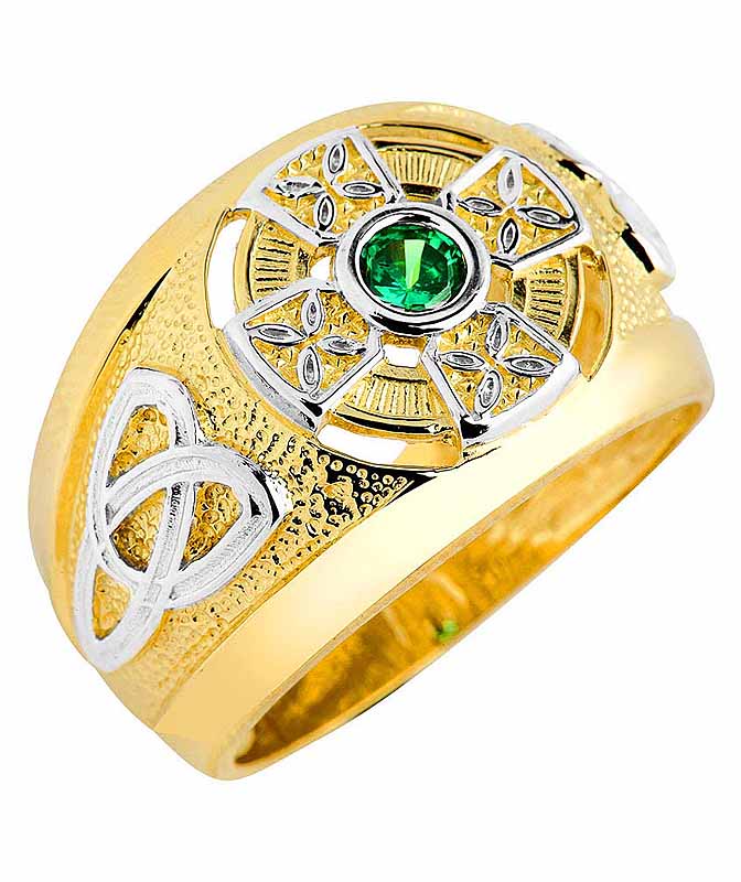 Product image for Celtic Ring - Two Tone Gold Celtic Green Emerald CZ Ring