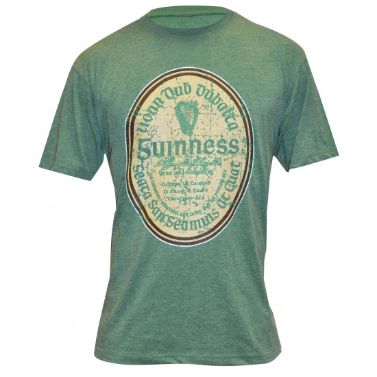 Product image for Irish T-Shirt | Green Distressed Guinness Label Tee  