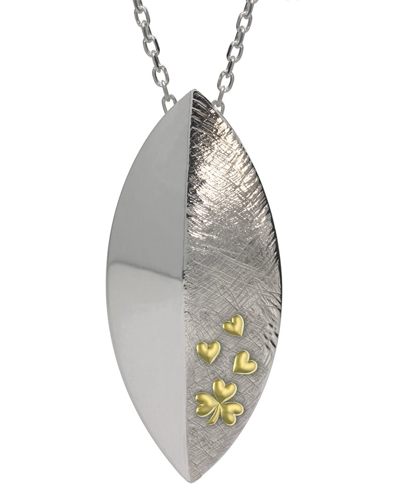 Product image for Shamrock Necklace - Sterling Silver Shamrock and Heart Petals Shield Pendant 