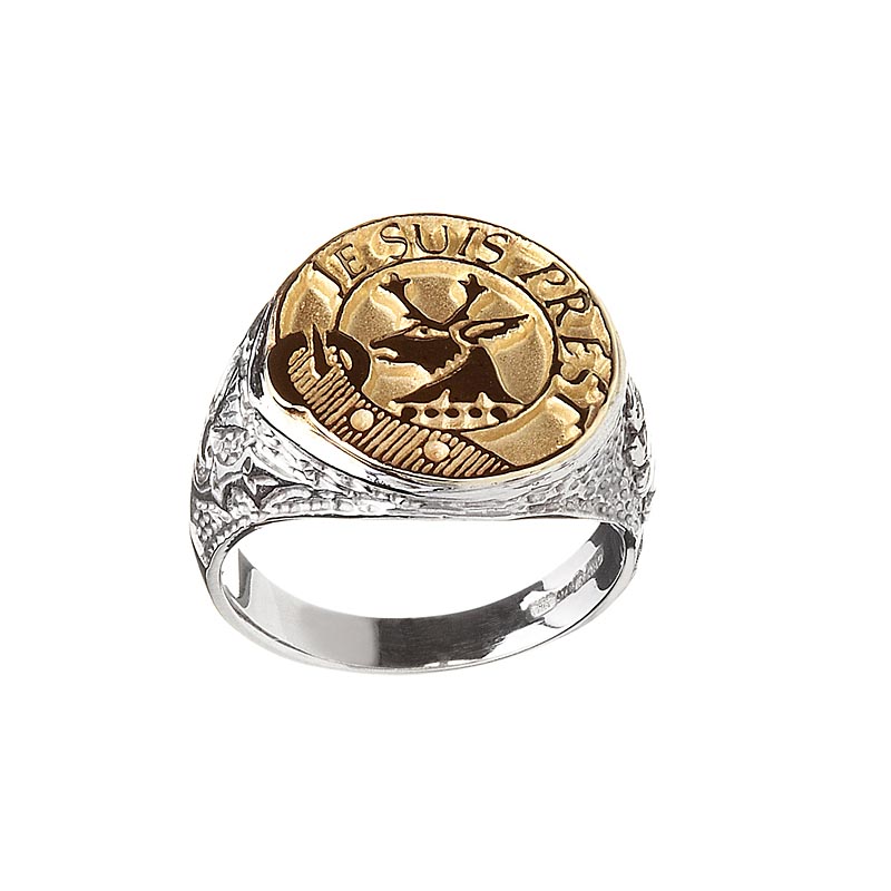 Product image for Celtic Ring - Coat of Arms Sterling Sterling Silver and 10k Gold Ladies Solid Scottish Clan Ring