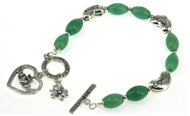 Product image for Claddagh and Shamrock Aventurine Toggle Bracelet
