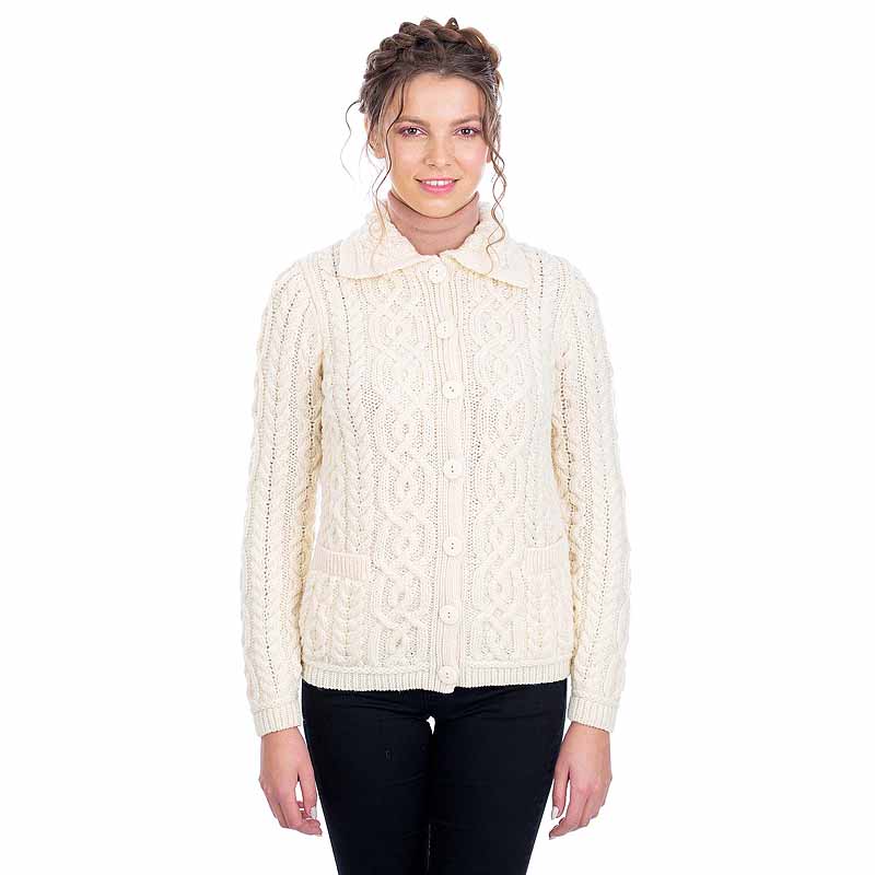 Product image for Irish Cardigan | Cable Knit Merino Wool Button Ladies Cardigan
