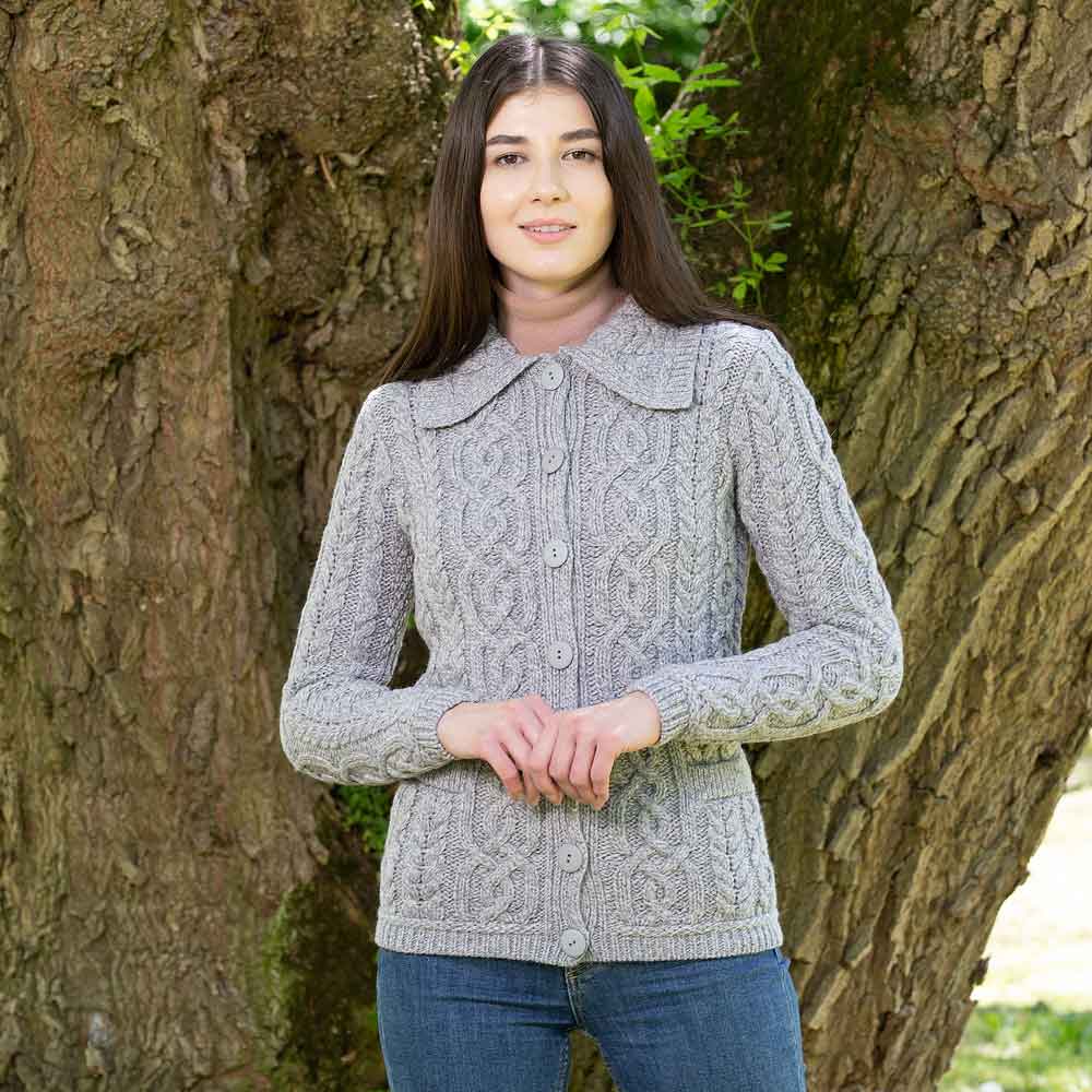 Product image for Irish Cardigan | Cable Knit Merino Wool Button Ladies Cardigan