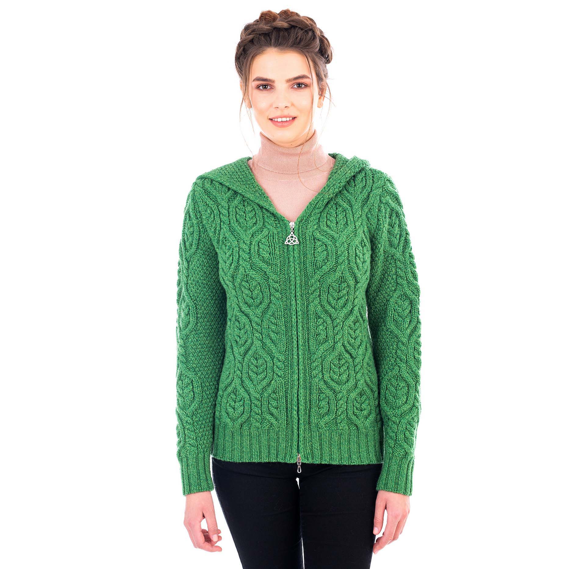 Product image for Irish Cardigan | Merino Wool Ladies Zipper Cardigan With Hood