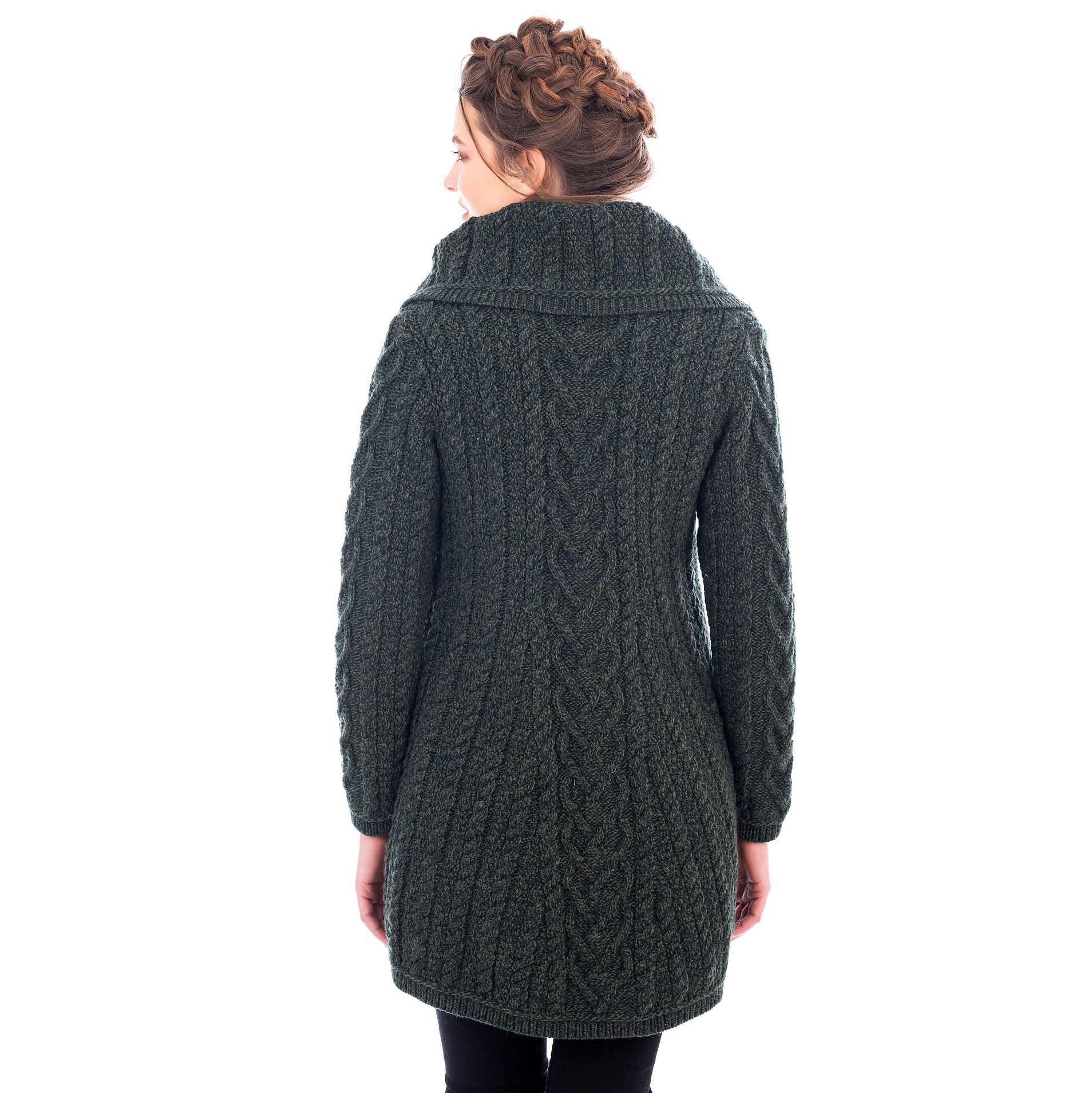 Product image for Irish Coat | Merino Wool Classic Aran Cable Knit Ladies Coat