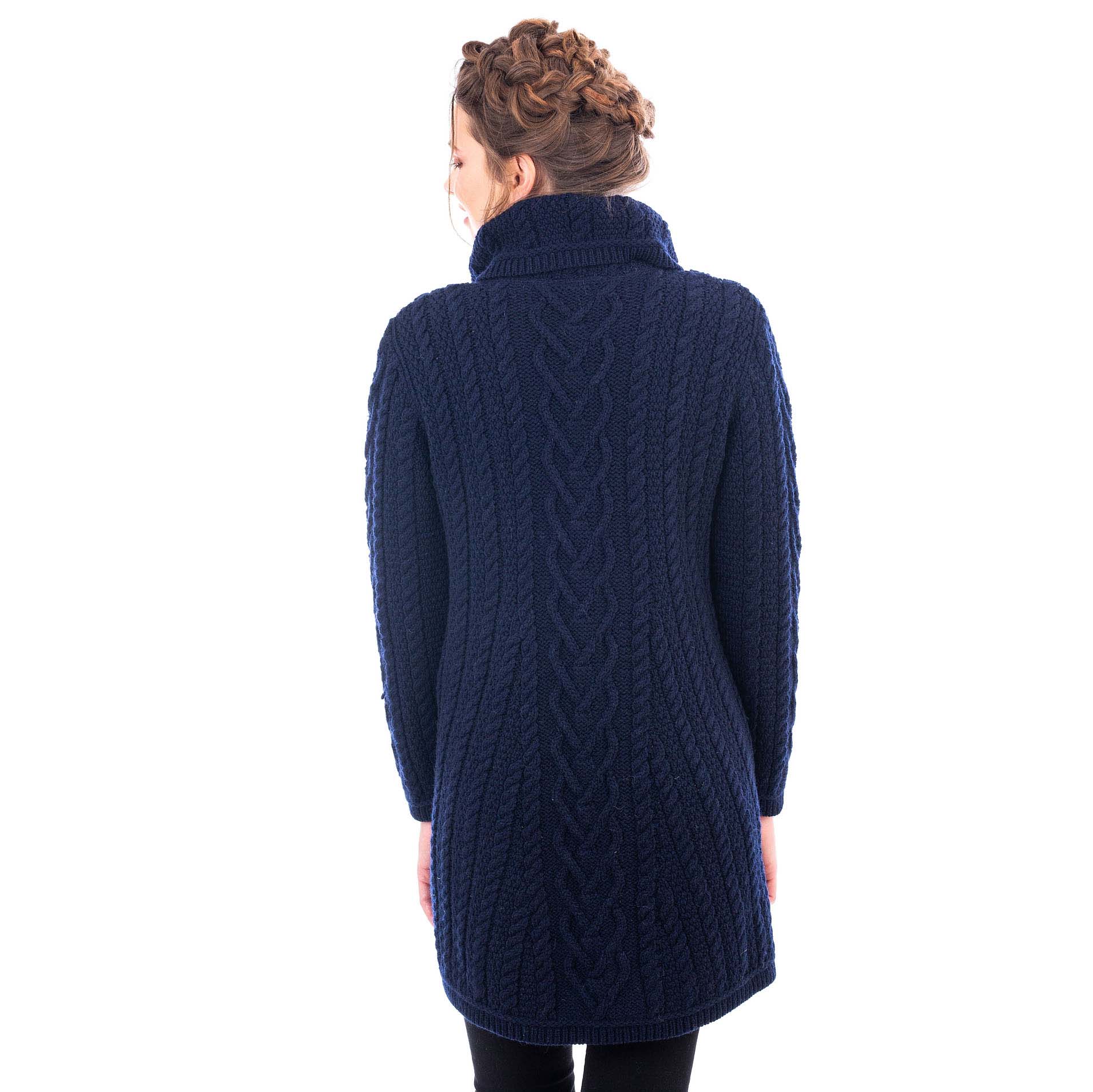 Product image for Irish Coat | Merino Wool Classic Aran Cable Knit Ladies Coat
