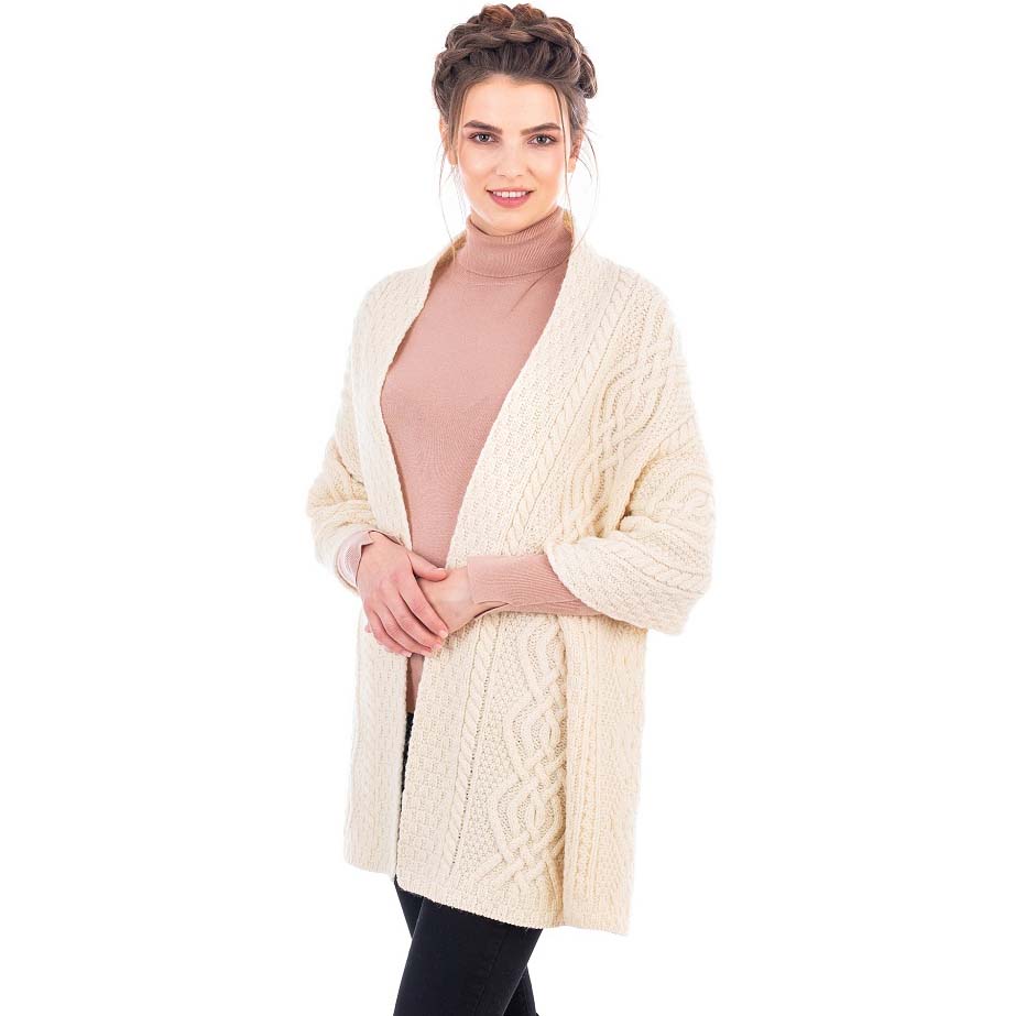 Product image for Irish Shawl | Classic Aran Cable Knit Merino Wool Ladies Shawl