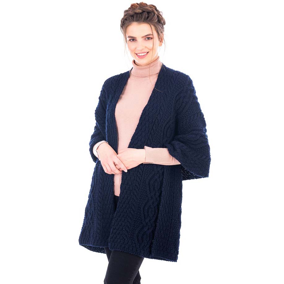 Product image for Irish Shawl | Classic Aran Cable Knit Merino Wool Ladies Shawl