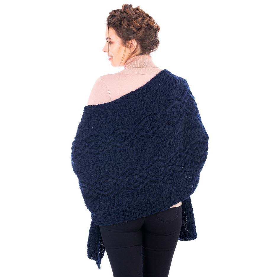 Product image for Irish Shawl | Classic Aran Cable Knit Merino Wool Ladies Shawl