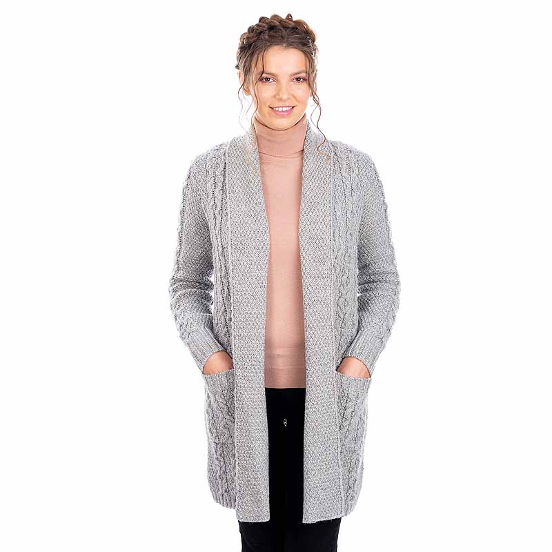 Product image for Irish Cardigan | Merino Wool Aran Knit Open Face Ladies Cardigan