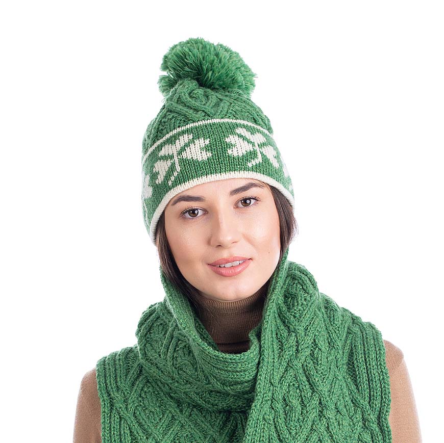 Product image for Irish Hat | Merino Wool Shamrock Aran Ladies Hat  