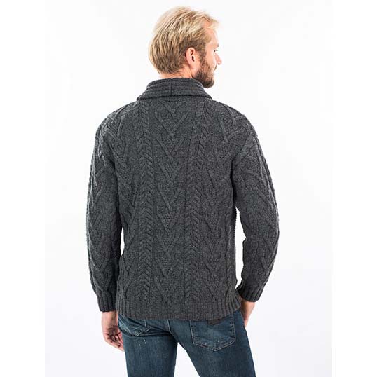 Product image for Irish Cardigan | Merino Wool Aran Cable Knit Shawl-Collar Mens Cardigan