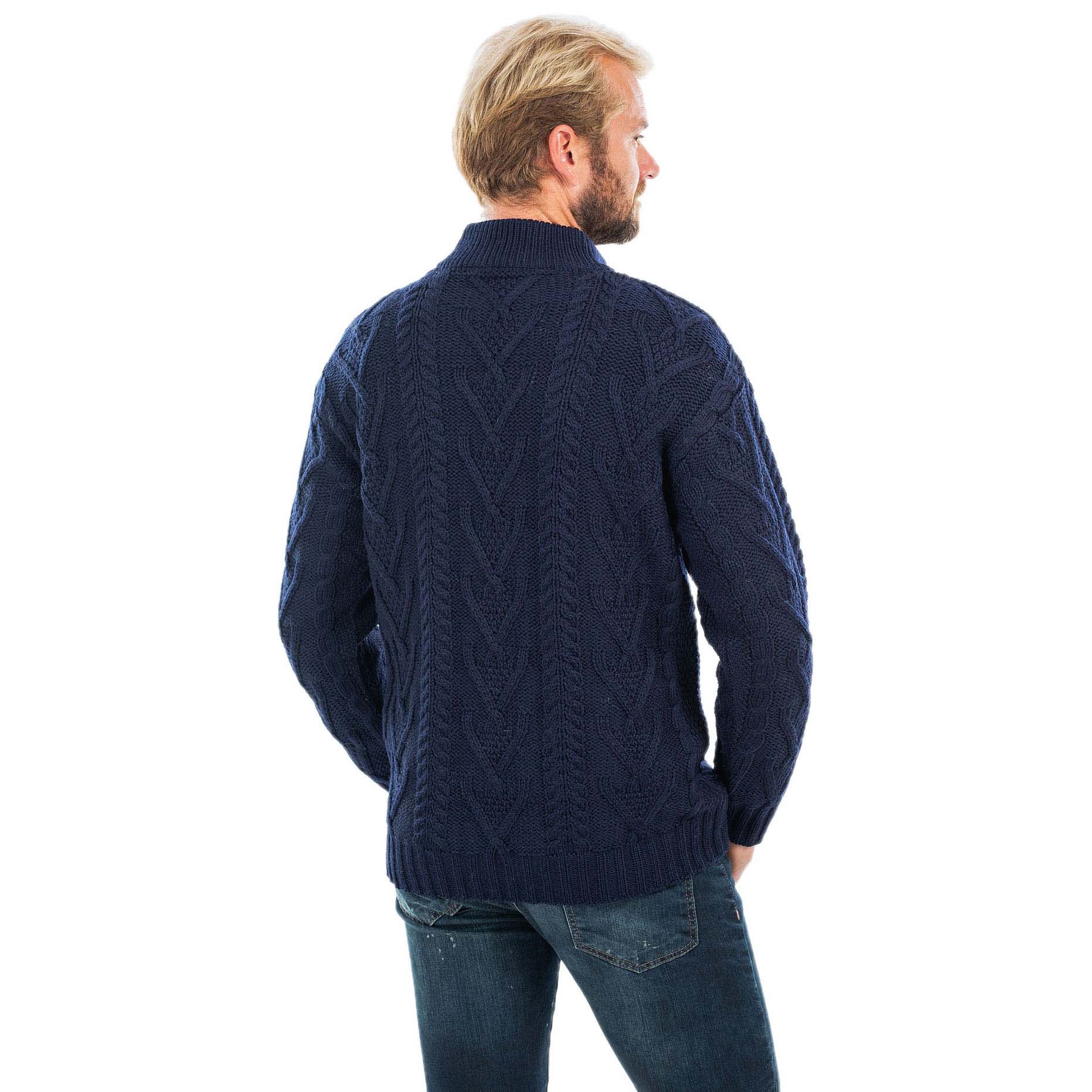 Product image for Irish Sweater | Merino Wool Aran Knit Zip Neck Fisherman Mens Sweater