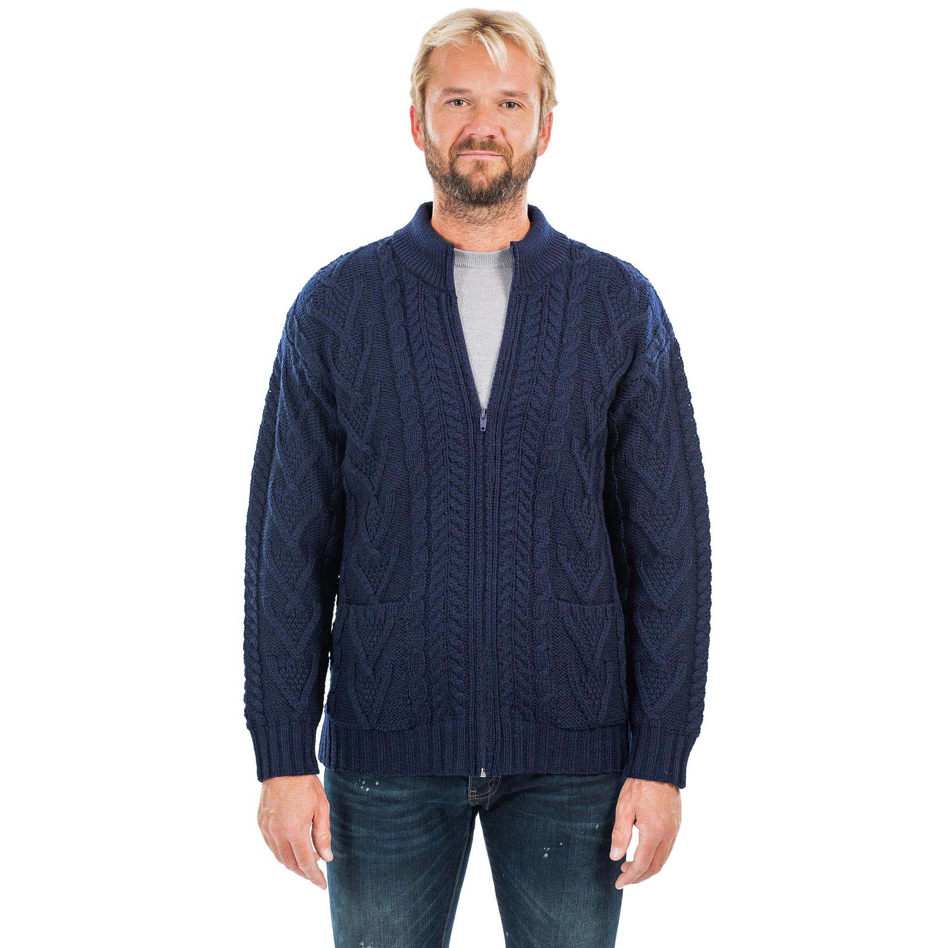 Product image for Irish Cardigan | Merino Wool Aran Knit Mens Zip Cardigan