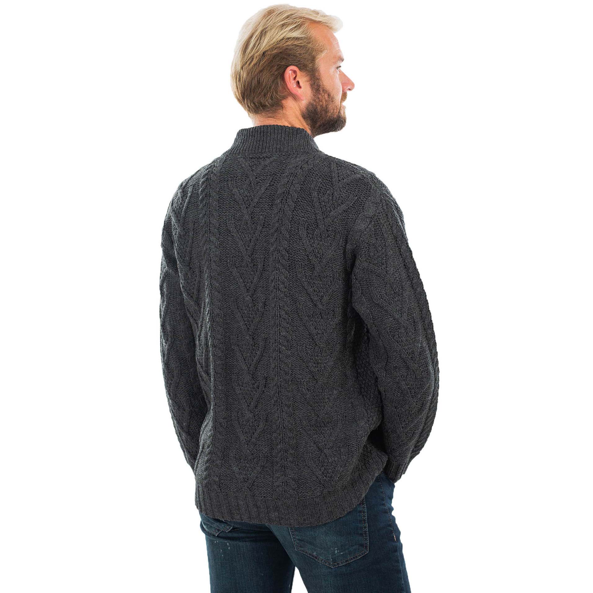 Product image for Irish Cardigan | Merino Wool Aran Knit Mens Zip Cardigan