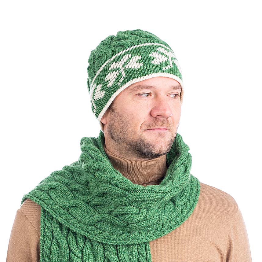 Product image for Irish Hat | Aran Cable Knit Merino Wool Shamrock Mens Hat