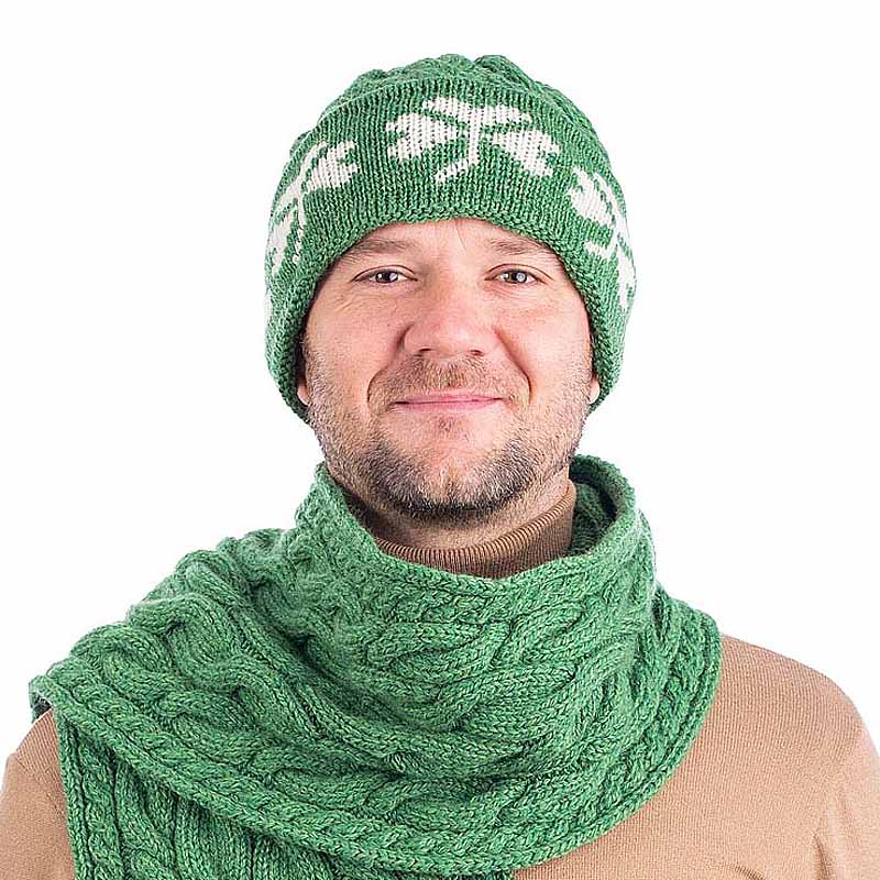 Product image for Irish Hat | Merino Wool Cable Knit Shamrock Mens Hat