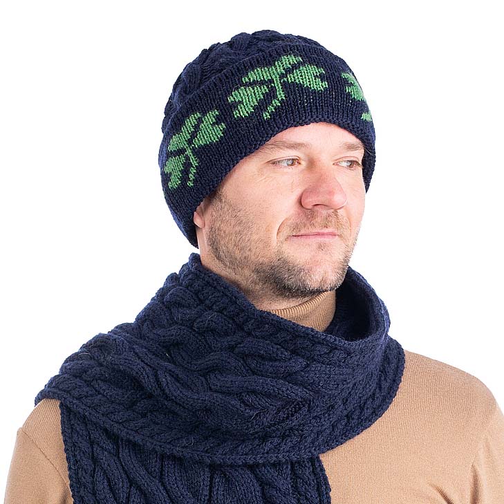 Product image for Irish Hat | Merino Wool Cable Knit Shamrock Mens Hat