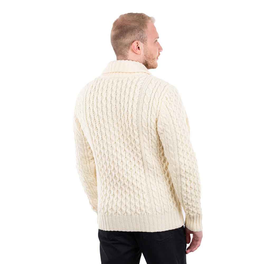 Product image for SALE | Irish Cardigan | Double Breasted Shawl Collar Aran Cable Knit Mens Cardigan