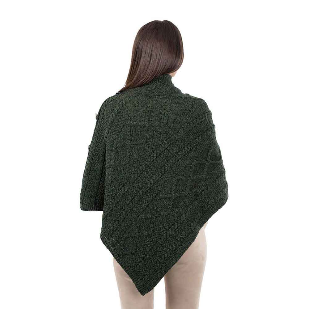 Product image for Irish Shawl | Aran Cable Knit Cowl Neck Celtic Button Poncho