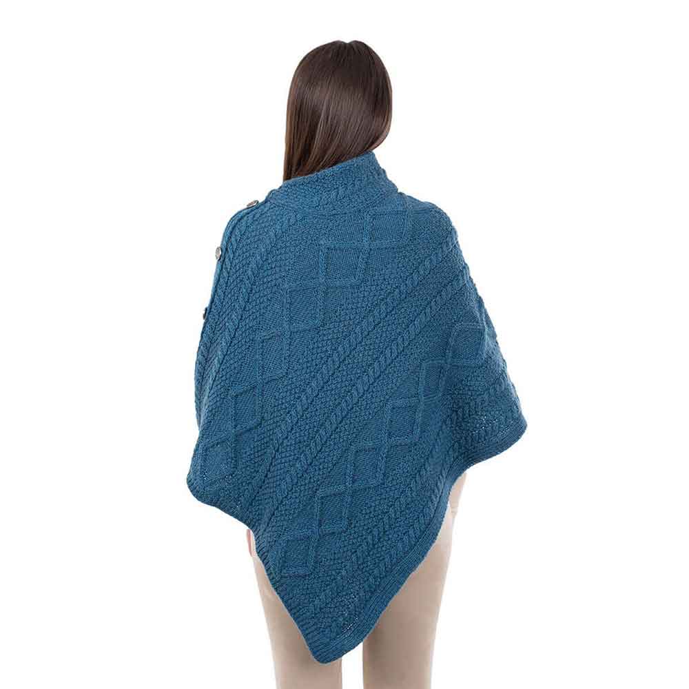 Product image for Irish Shawl | Aran Cable Knit Cowl Neck Celtic Button Poncho