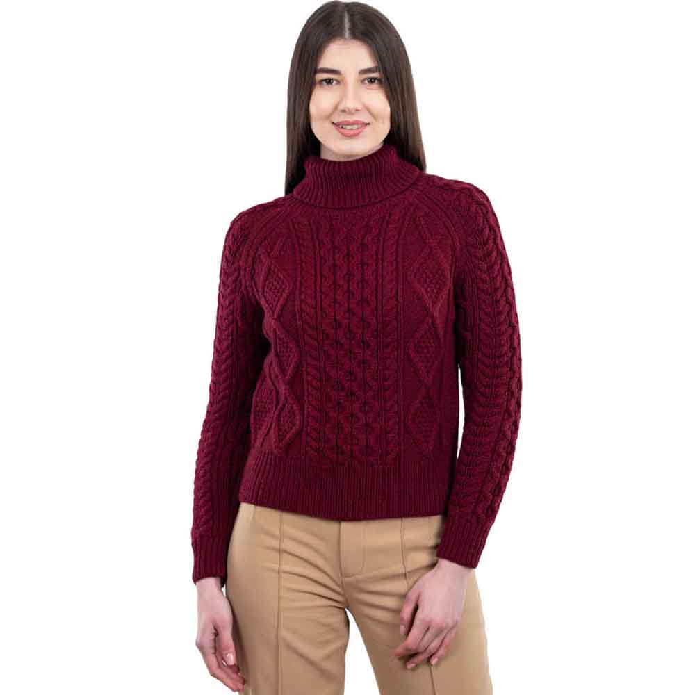 Product image for Irish Sweater | Cable Knit Turtle Neck Aran Sweater