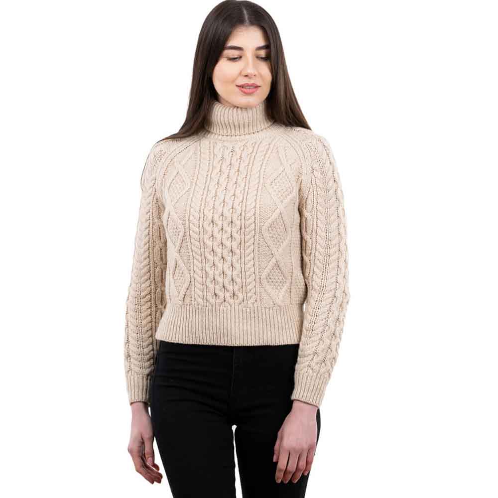 Product image for Irish Sweater | Cable Knit Turtle Neck Aran Sweater