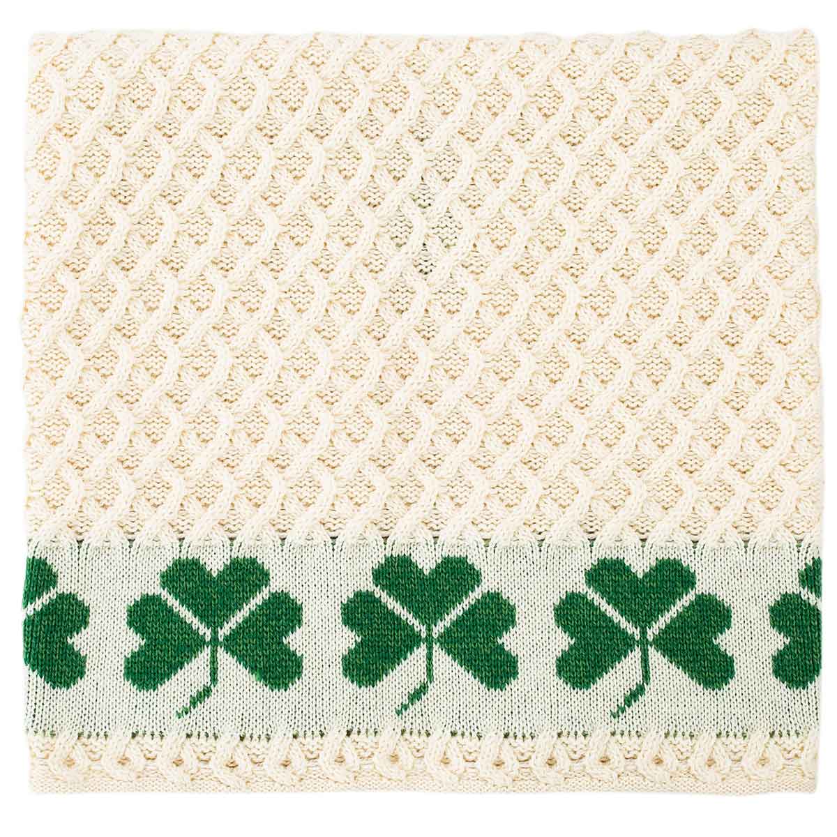 Product image for Irish Throw | Merino Wool Aran Knit Shamrock Throw