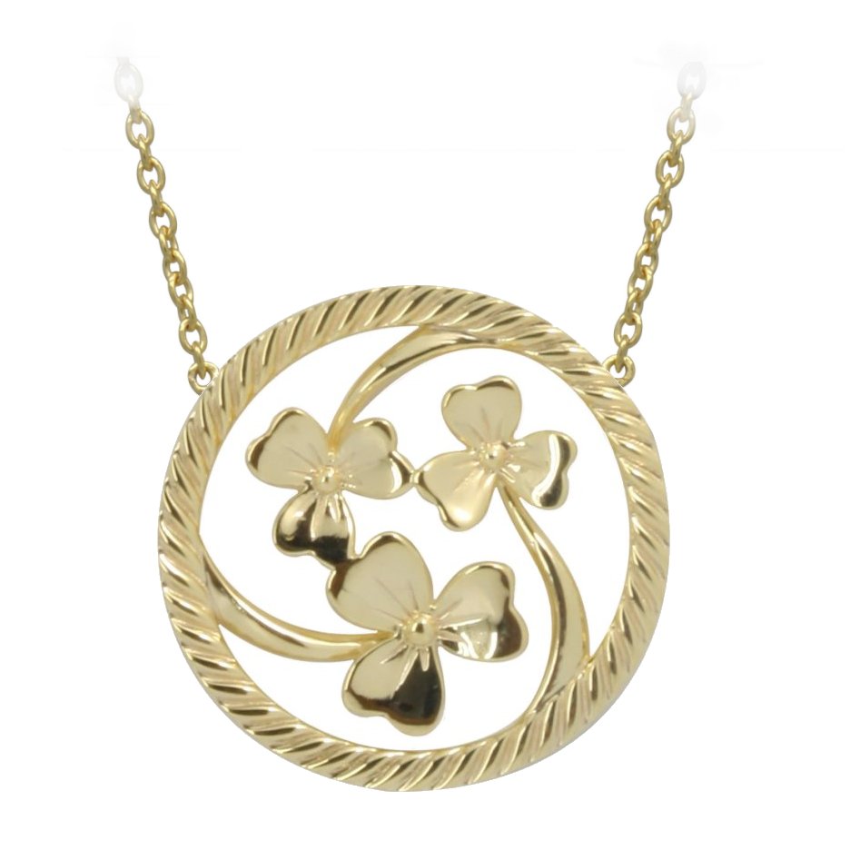 Product image for Irish Necklace | Gold Plated Sterling Silver Shamrock Round Pendant