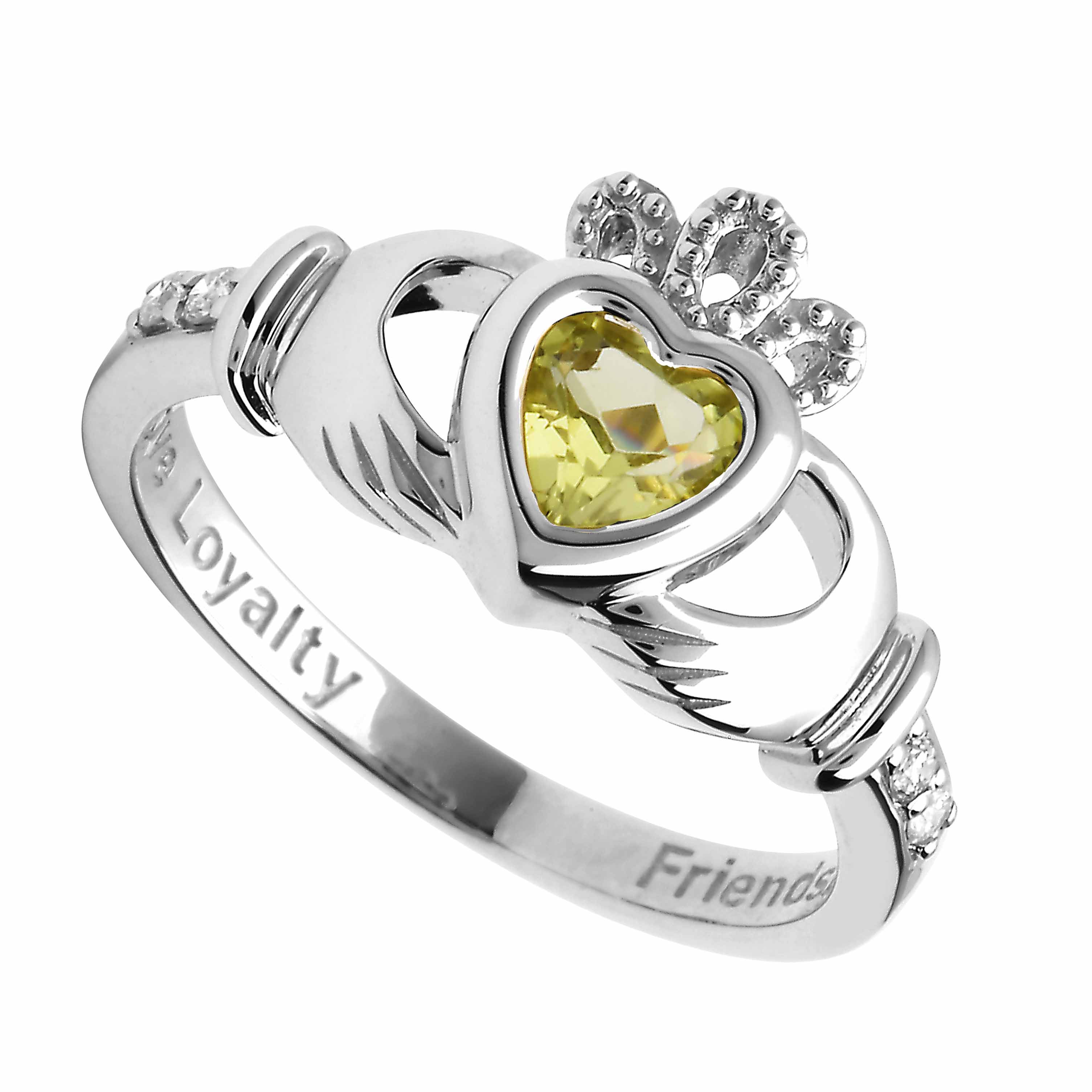 Product image for Irish Ring | 14k White Gold Diamond Love Loyalty Friendship Birthstone Claddagh Ring