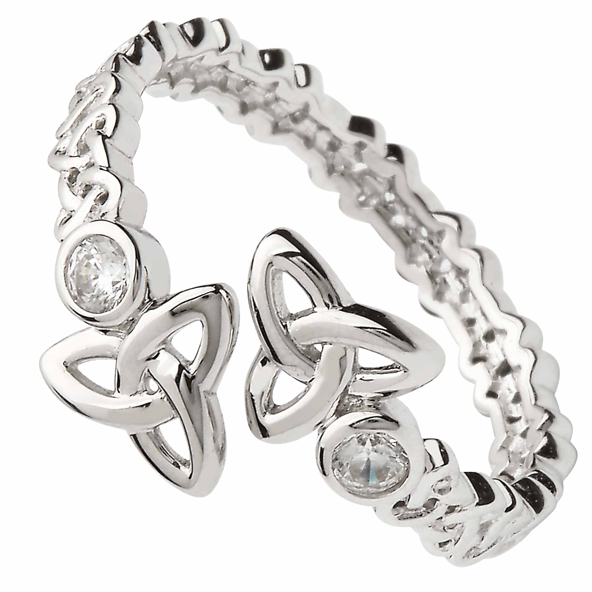 Product image for SALE | Irish Ring | Sterling Silver Crystal Crossover Double Trinity Knot Ring