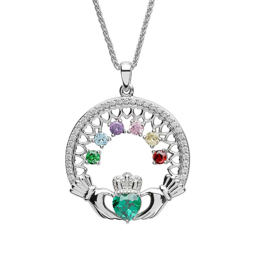 Product image for Claddagh Necklace | Mother's Family Birthstone Sterling Silver Pendant