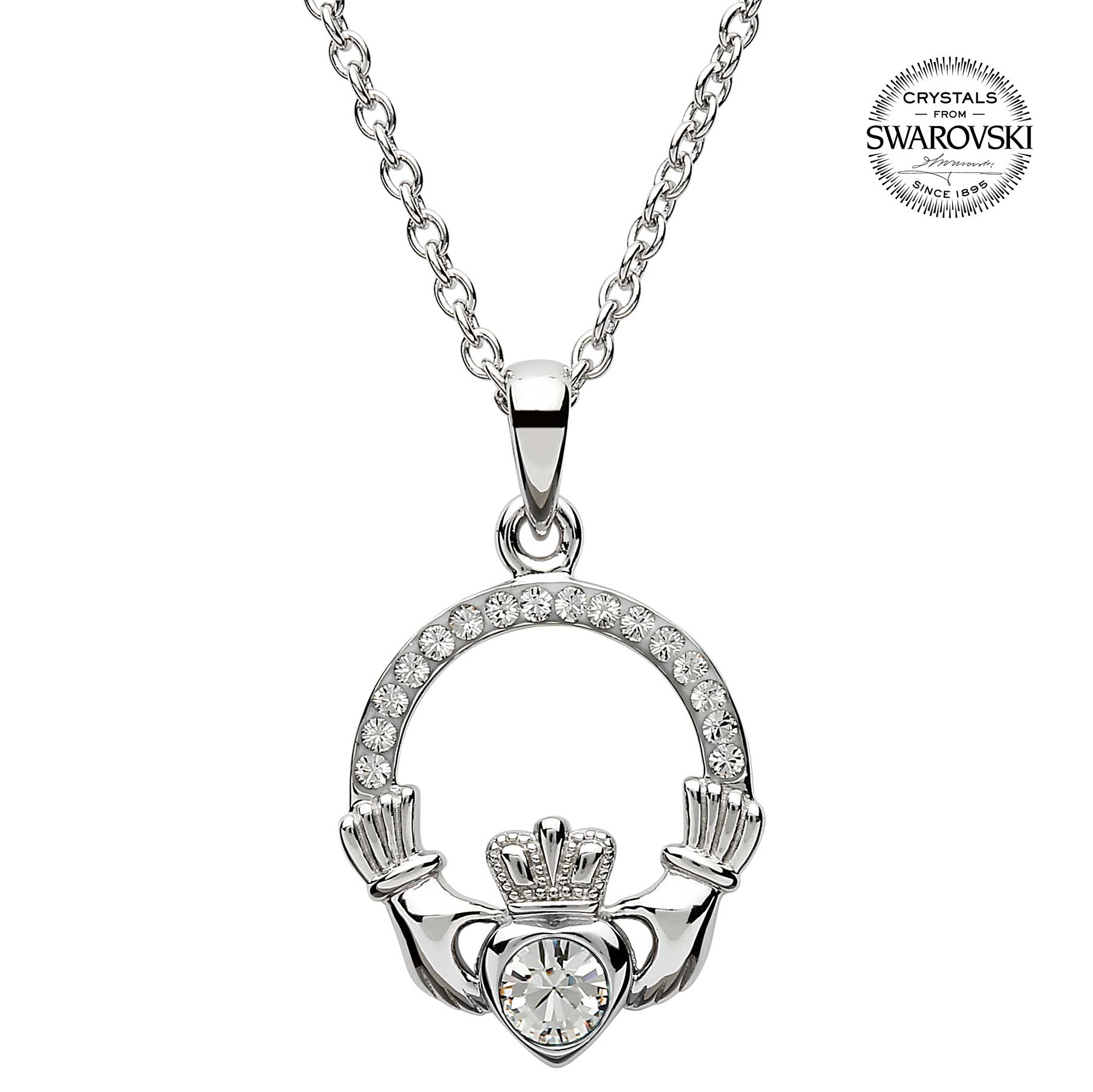 Product image for Irish Necklace | Sterling Silver Claddagh Swarovski Crystal Birthstone Pendant
