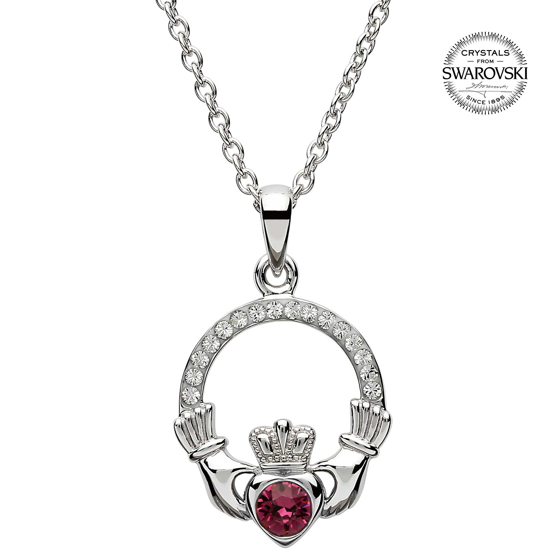 Product image for Irish Necklace | Sterling Silver Claddagh Swarovski Crystal Birthstone Pendant