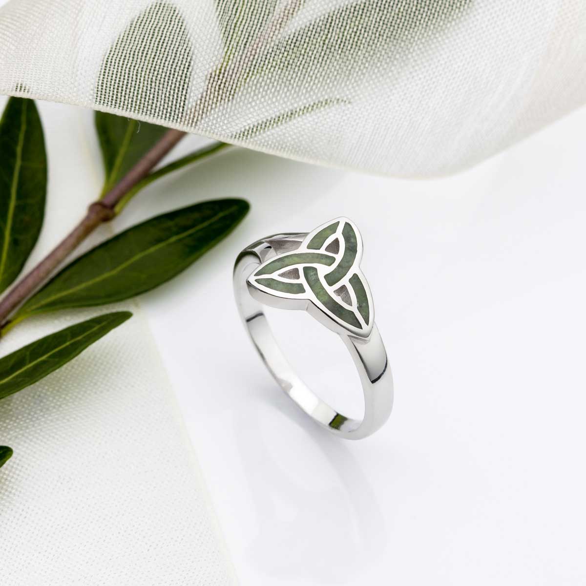 Product image for Irish Ring | Connemara Marble Sterling Silver Trinity Knot Ring