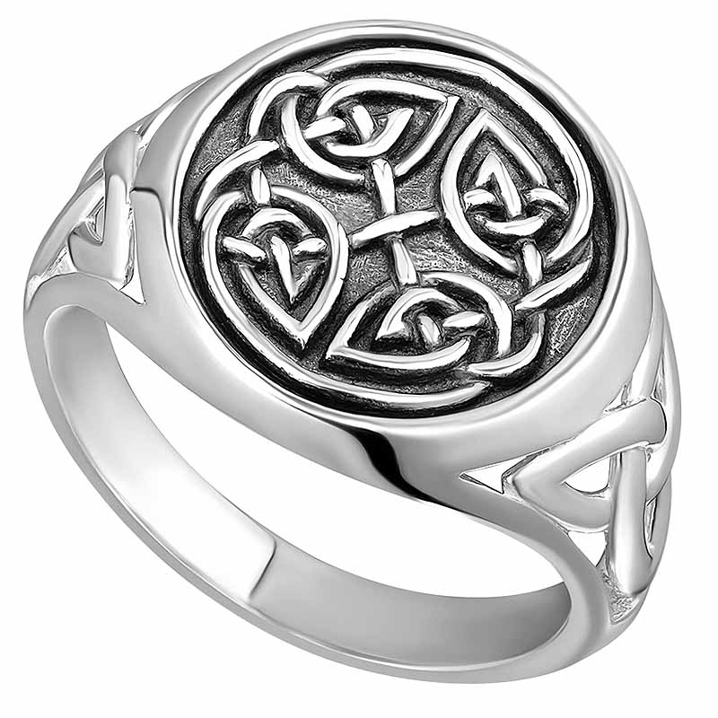 Product image for Irish Ring | Sterling Silver Oxidized Mens Celtic Knot Signet Ring
