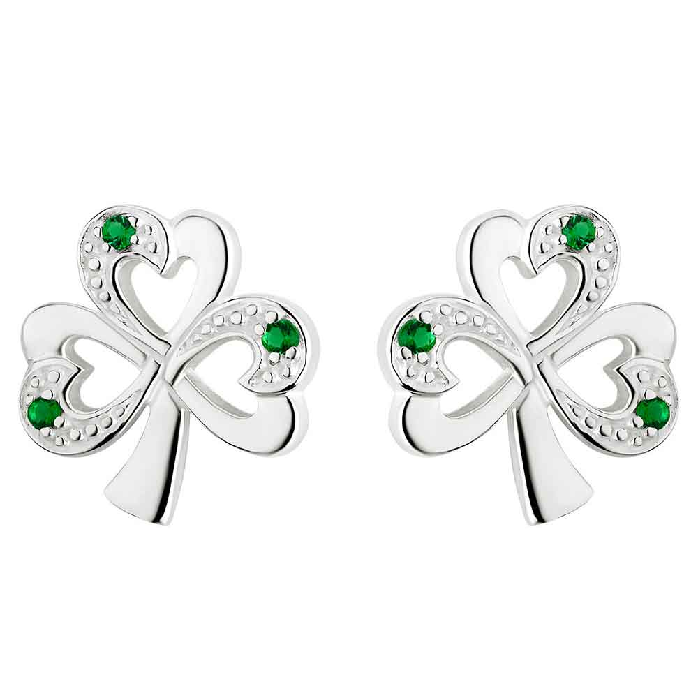 Product image for Sterling Silver Shamrock Green Stone Earrings