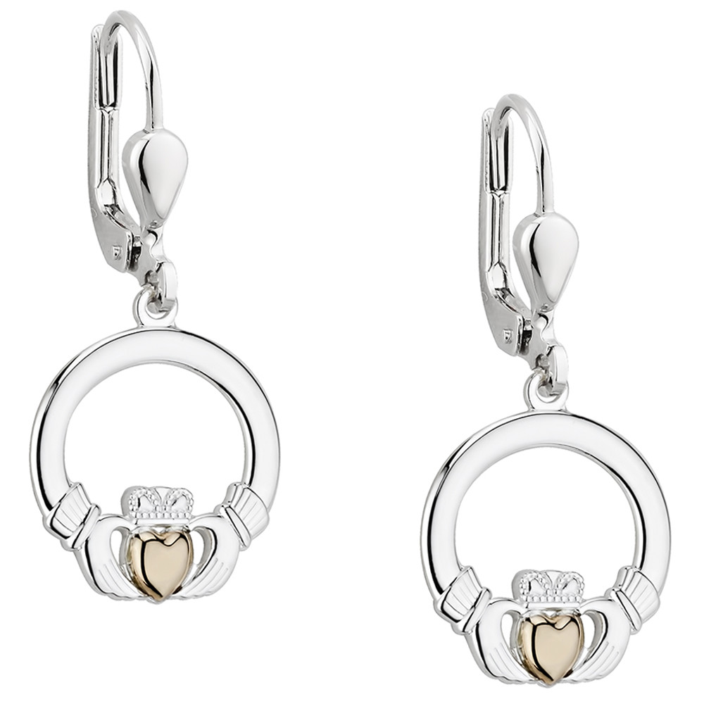 Product image for SALE | Irish Earrings | 10k Gold Heart Sterling Silver Claddagh Earrings
