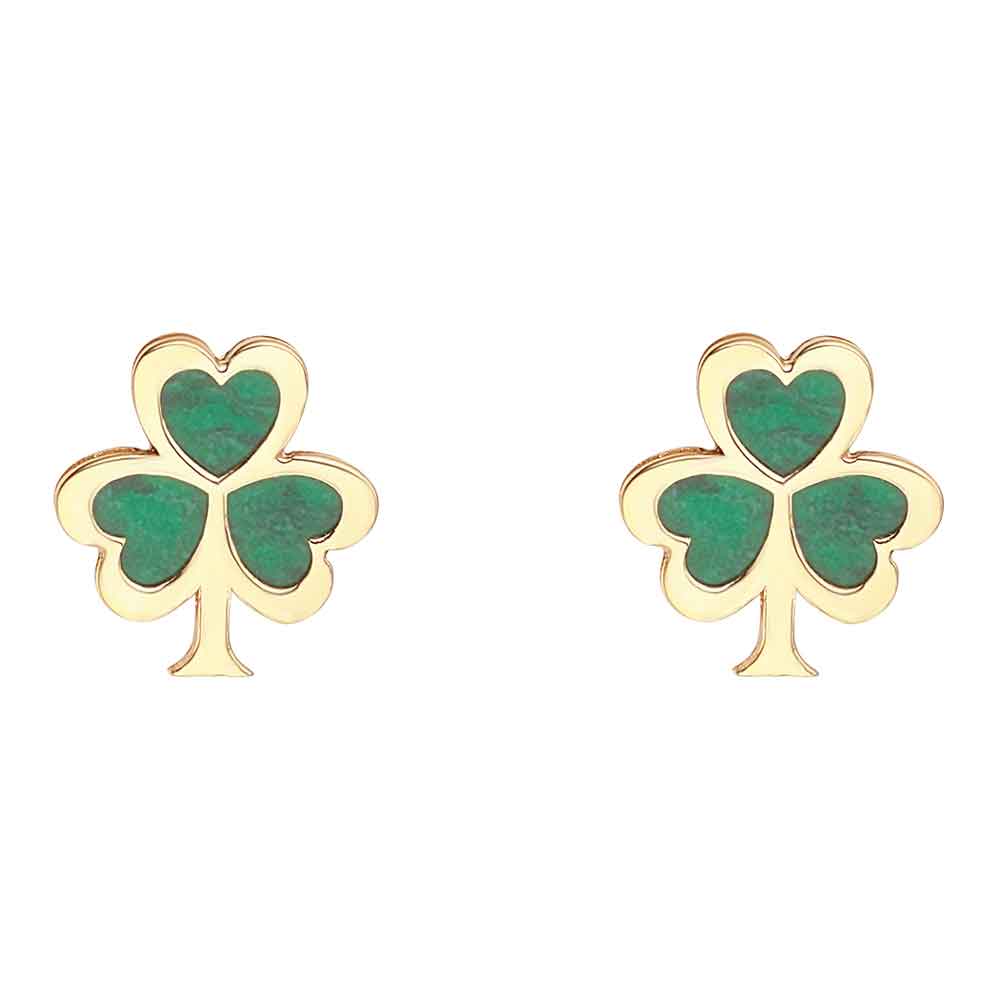 Product image for Irish Earrings | 10k Gold Malachite Shamrock Stud Earrings