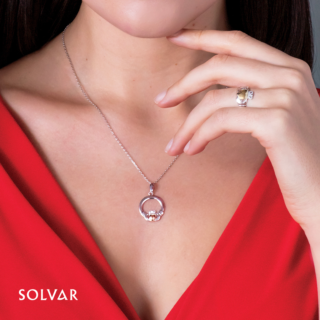 Product image for Irish Necklace | 10k Gold Heart Sterling Silver Claddagh Pendant