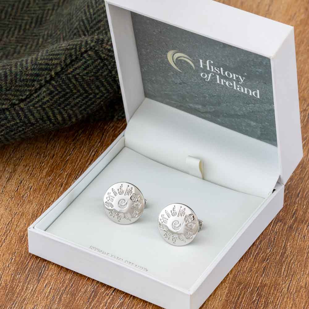 Product image for Irish Cufflinks - Sterling Silver History of Ireland Round Cufflinks