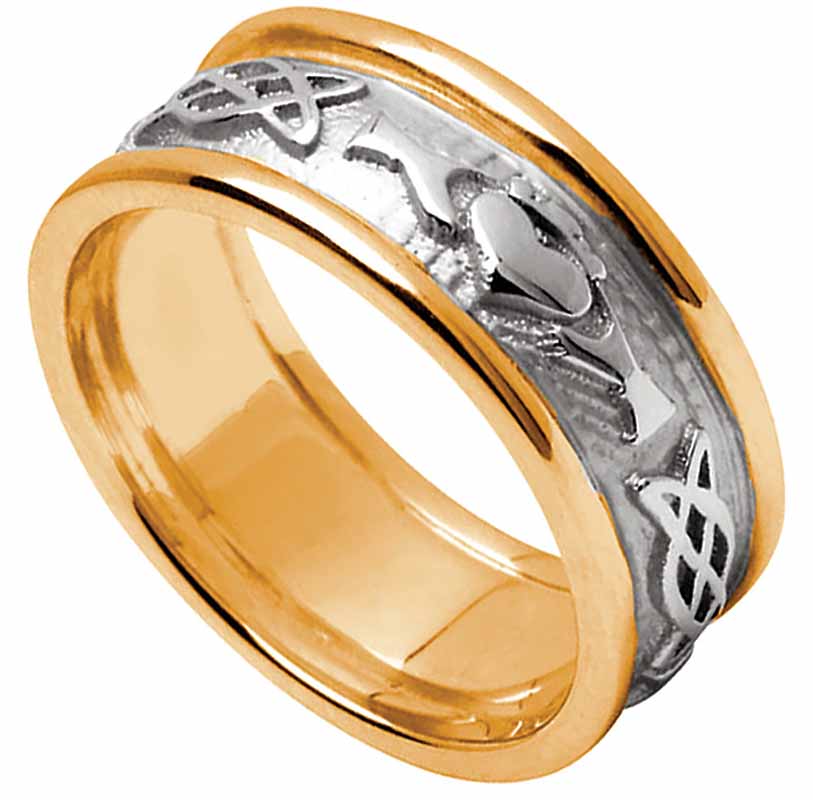 Product image for Claddagh Ring - Ladies White Gold with Yellow Gold Trim Claddagh Celtic Knot Wedding Ring