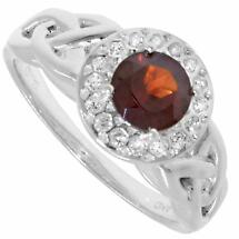 Alternate image for Trinity Ring - Garnet and White CZ Trinity Halo Ring