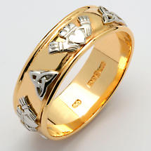 Alternate image for Irish Wedding Ring - Ladies Gold Two Tone Claddagh Trinity Knot Wide Wedding Band