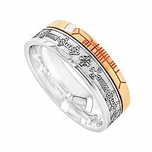 Alternate image for Celtic Ring - 10k Yellow Gold and Sterling Silver Comfort Fit 'Faith' Celtic Cross Irish Band