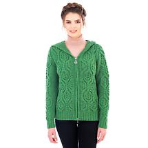 Alternate image for Irish Cardigan | Merino Wool Ladies Zipper Cardigan With Hood