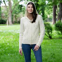Alternate image for Irish Cardigan | Merino Wool Ladies Zipper Cardigan With Hood