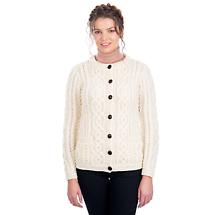 Alternate image for Irish Cardigan | Merino Wool Aran Knit Ladies Button Cardigan