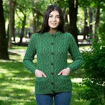 Alternate image for Irish Cardigan | Merino Wool Aran Knit Ladies Button Cardigan
