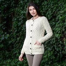 Alternate image for Irish Cardigan | Merino Wool Aran Knit Ladies Button Cardigan